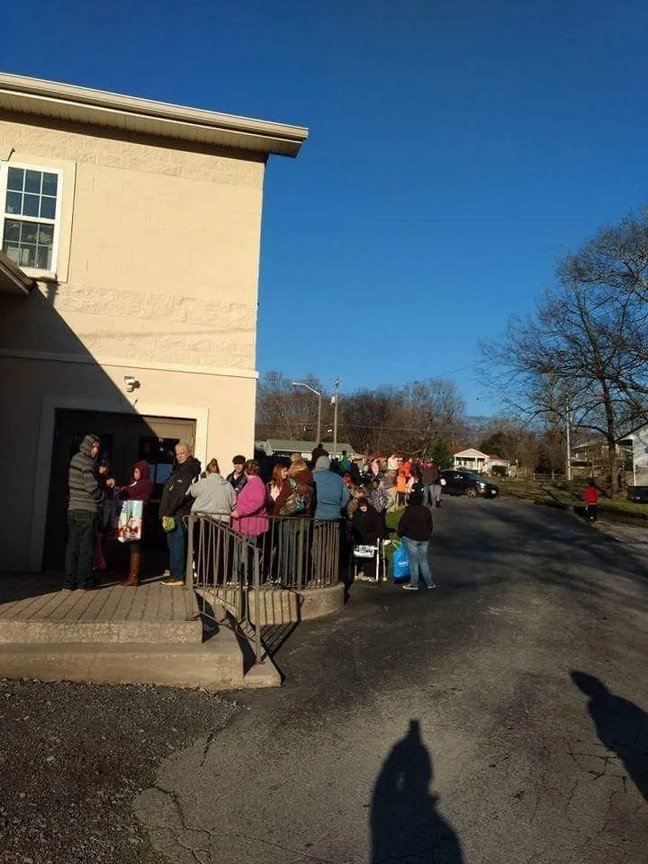 Community members lining up for ECHO services